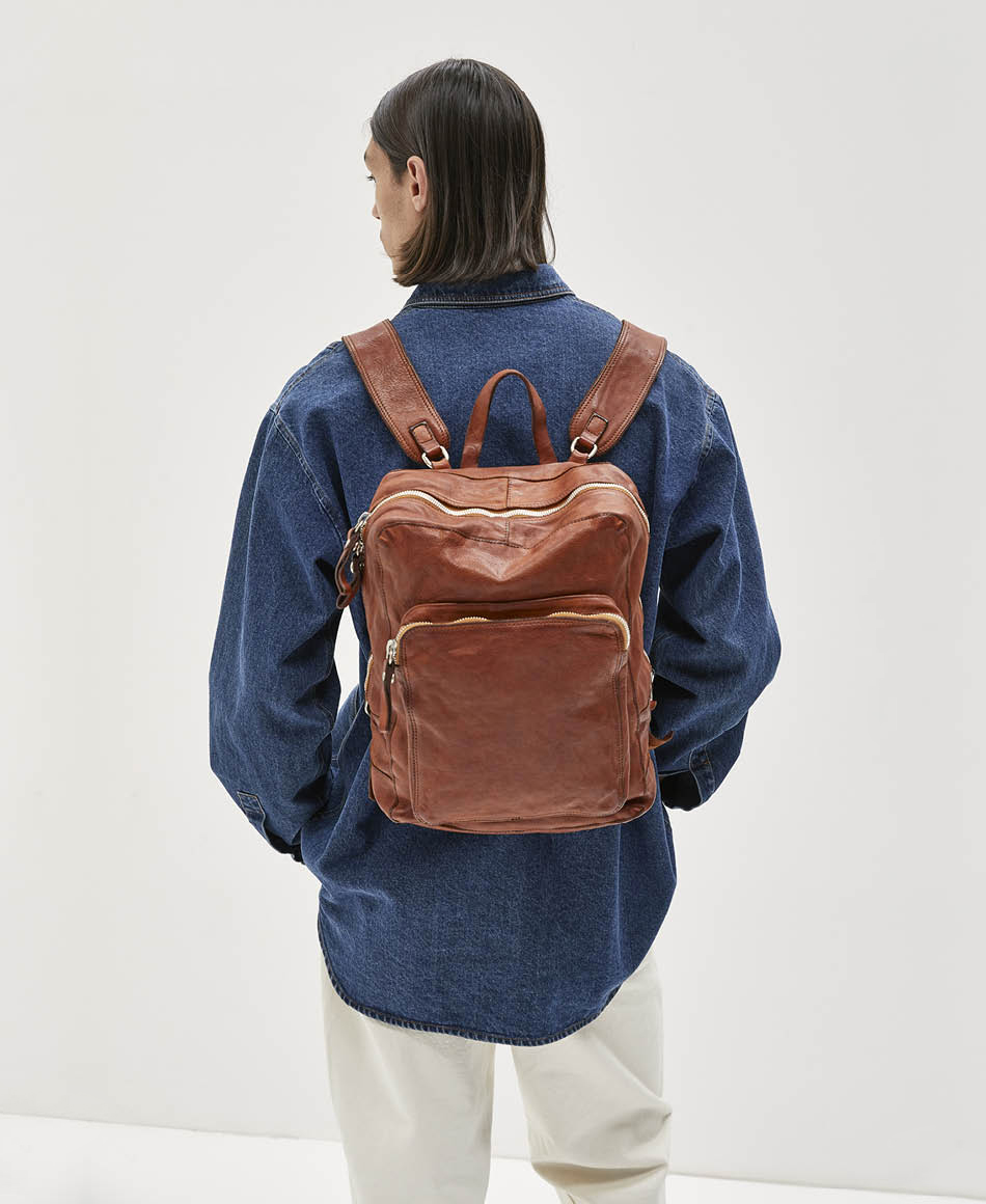 Sac à Dos CAMPOMAGGI Moro – Cuir Brun – Pour Ordinateur – NEUF