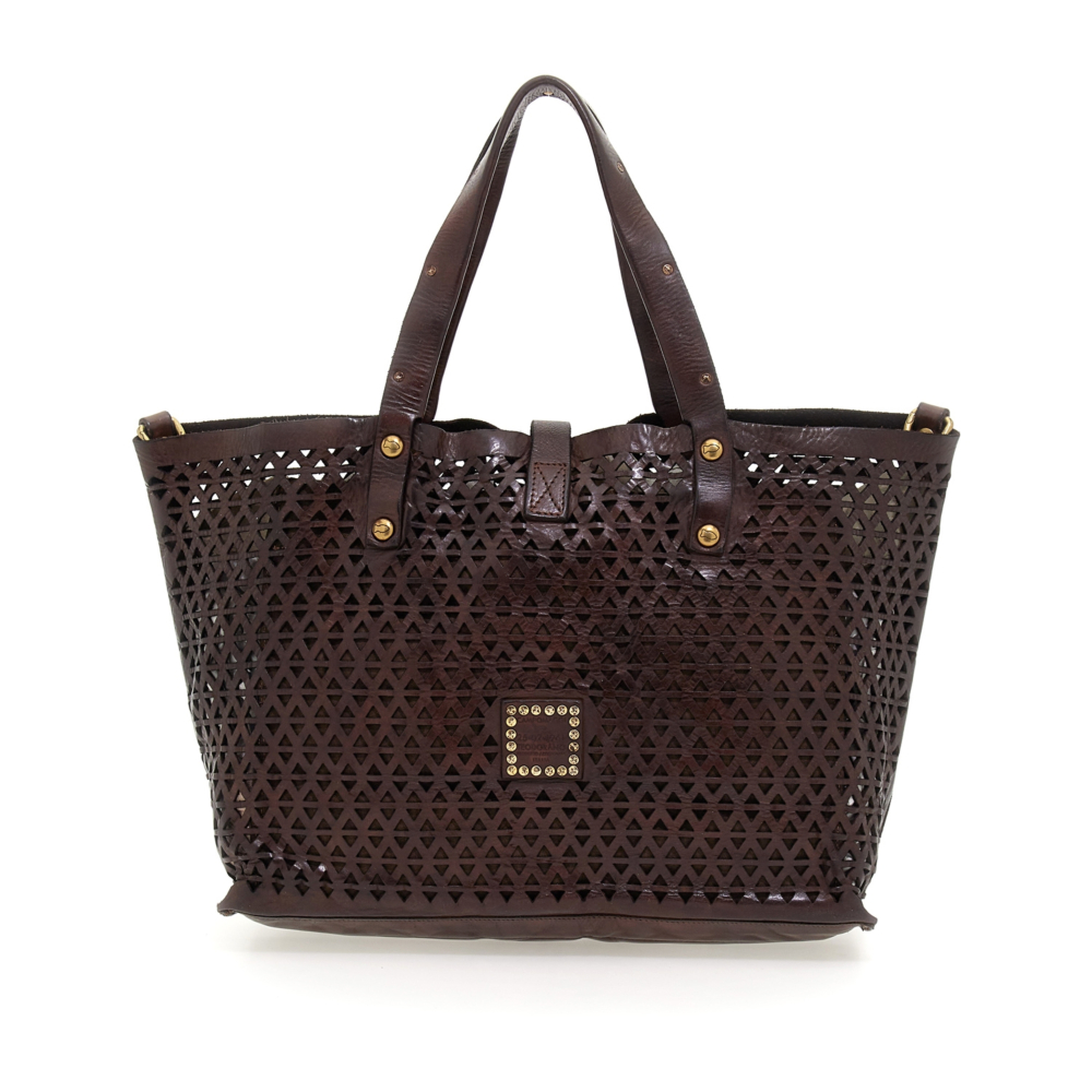 Borsa A Sacco In Camoscio Marrone Beige Bianco Kristyx Firenze