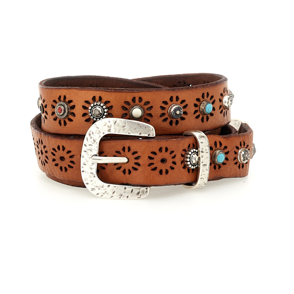Campomaggi 3 Row Ravenna Studded Brown Leather Waist Belt Belts Ravenna Cognac | Campomaggi main image 3