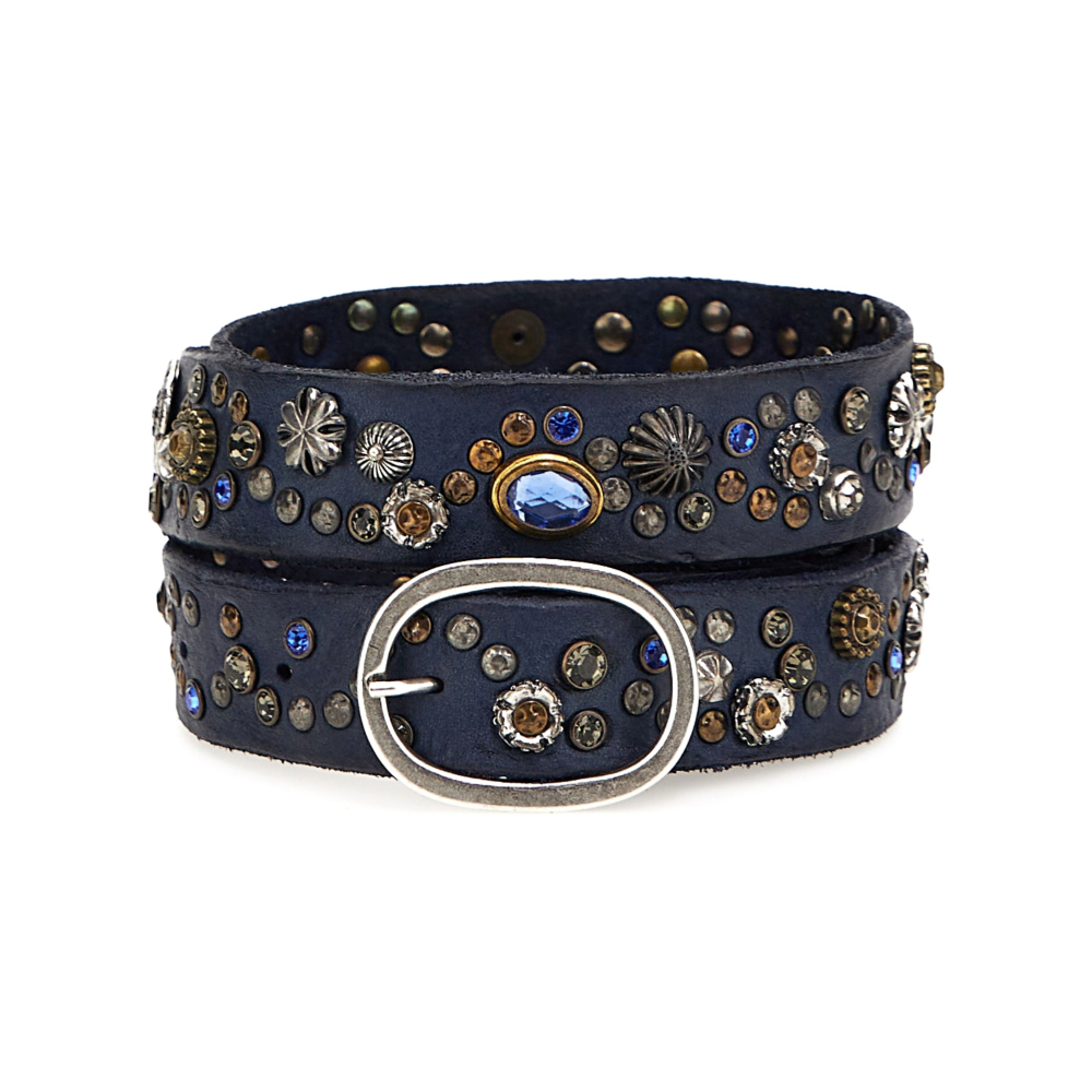 Campomaggi Leather Jeweled/Studded Belt in Blue Dream Apparel Rhinestone Belt for Men and Women, Western  main image 3