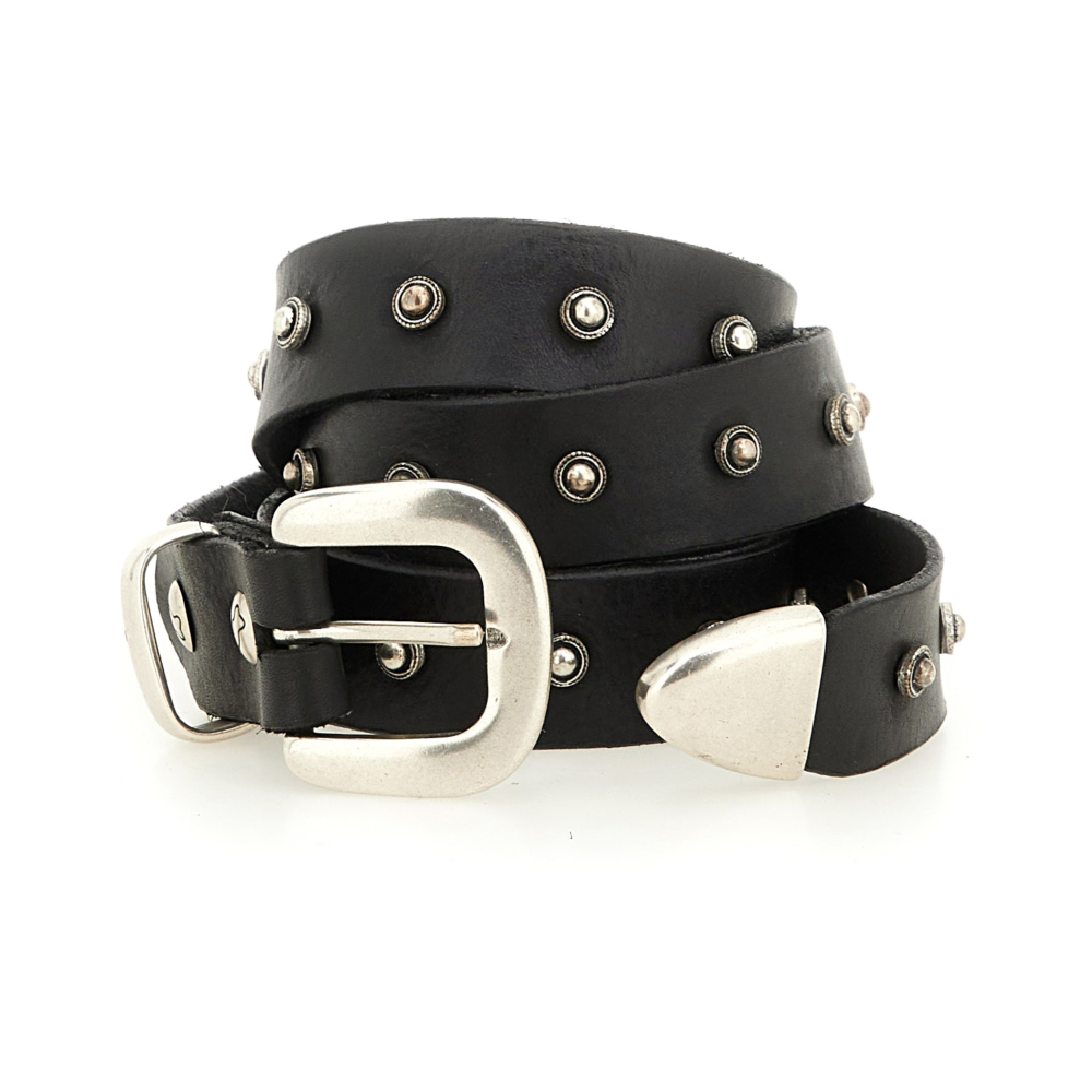 【関税 送料無料】CAMPOMAGGI スタッズ ブラック レザーベルト Belts Classic Black | Campomaggi