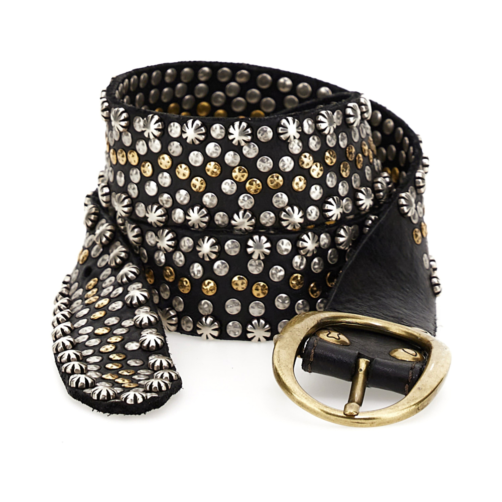 Campomaggi Leather Studded Belt in Black Campomaggi Italian Leather Dual Row Studded Belt in  main image 4
