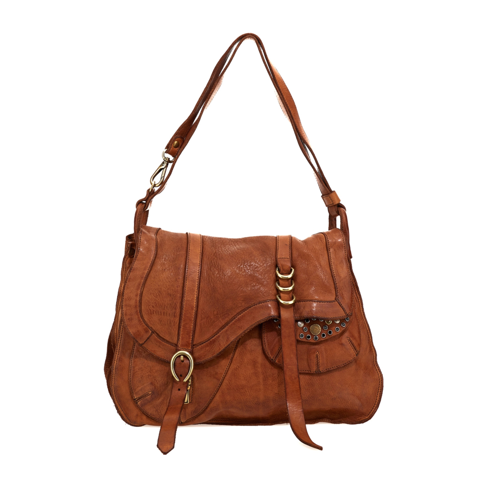Sac à Épaule CAMPOMAGGI Cognac En Cuir De Veau - Taille M - Style Décontracté Femme