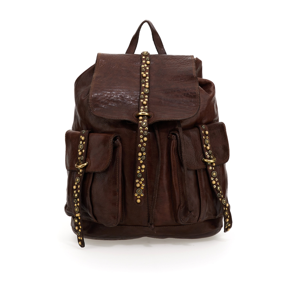 campomaggi leather trimmed backpack MILITARY W/ HARDWARE Fitigues Backpack Cefal Brown | Campomaggi