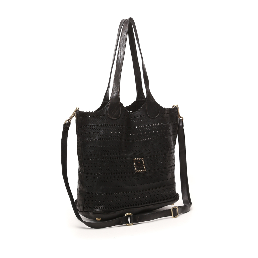 ショルダーバッグ・ポシェット LEATHERY CHAIN STRAP LAYERED SHOPPER-BAG [BLACK] Cuadra-Womens-Black-Genuine-