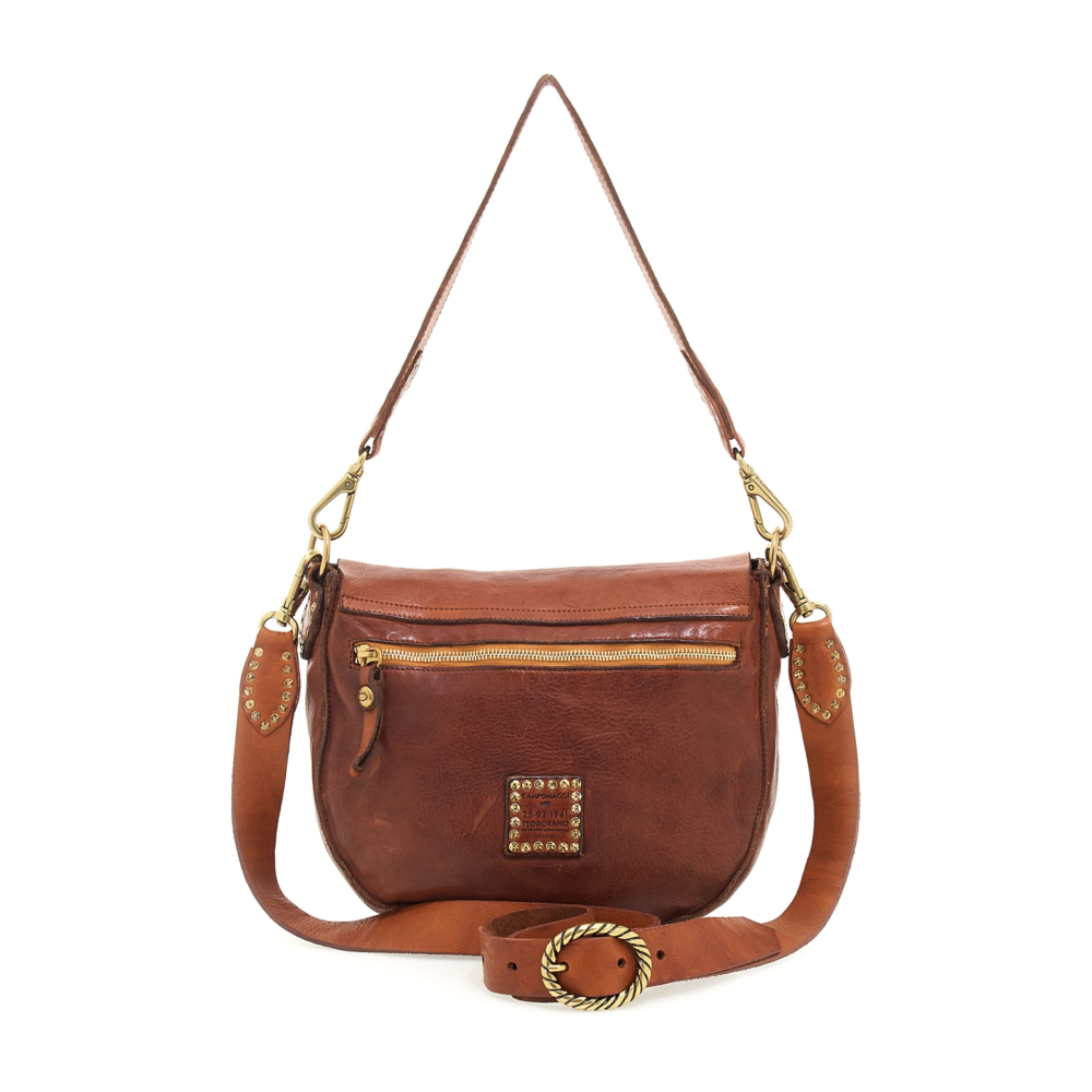 Sac Bandoulière Homme CAMPOMAGGI – Cuir Cognac – Taille S – Ajustable – Neuf Italie
