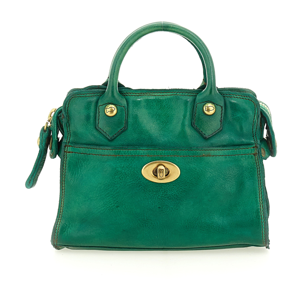 Sac Cabas CAMPOMAGGI - Cuir Et Toile - Vintage Fait Main - Italie - Très Bon état Occasion