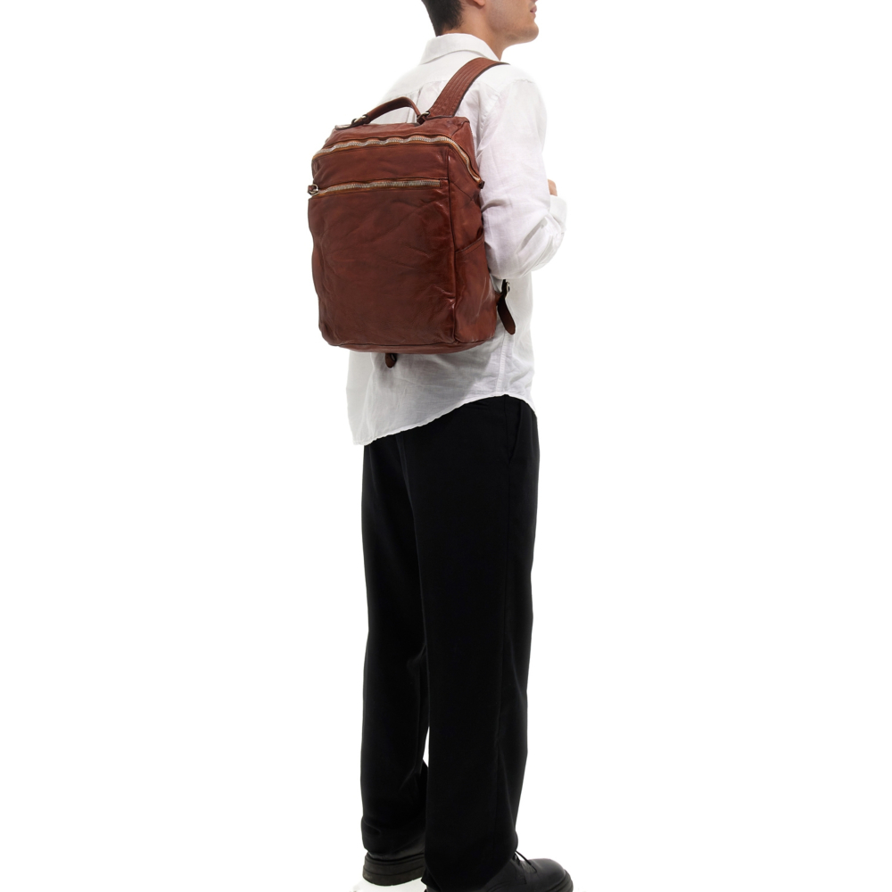 Sac à Dos CAMPOMAGGI Cuir Cognac - Neuf, Avec Soin Du Cuir Et Housse
