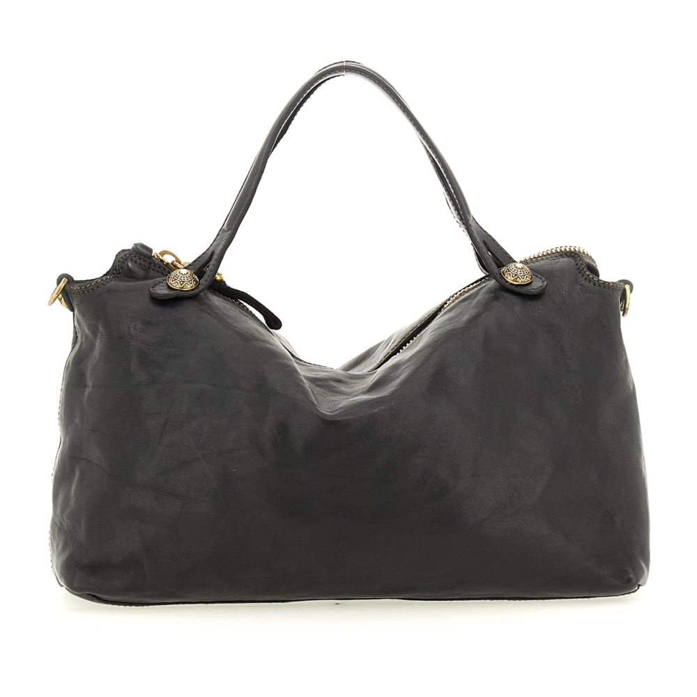 Sac Shopping CAMPOMAGGI En Cuir Noir - Taille L - Vintage - Femme - Neuf Avec étiquettes