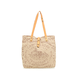 Campomaggi Borsa Shopping Genziana – Iconica Unisex In Canvas E Pelle – Made In Italy – 29x16x32 Cm