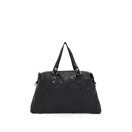 Cabas Campomaggi Vintage En Cuir Et Toile - Italie - Noir Et Gris - Très Bon état