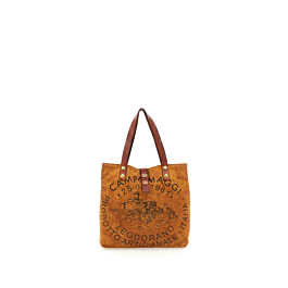 Campomaggi Borsa Shopping Genziana – Iconica Unisex In Canvas E Pelle – Made In Italy – 29x16x32 Cm