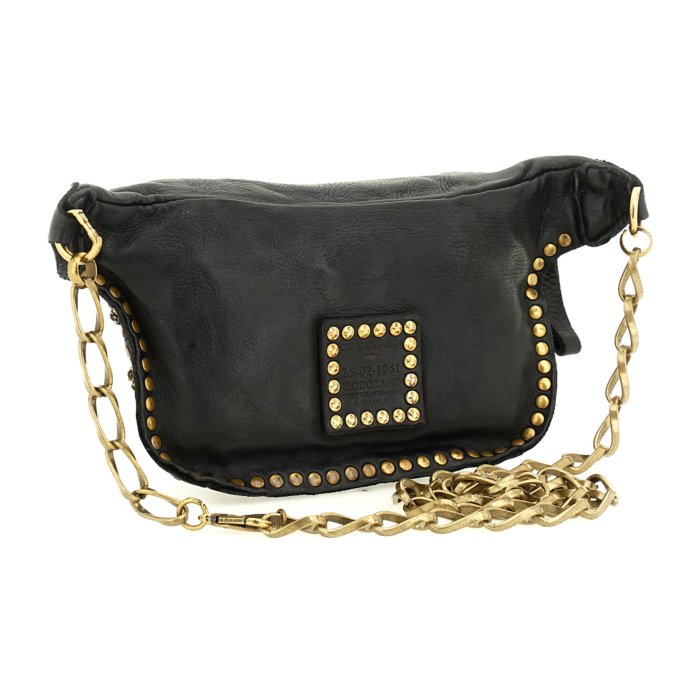 GERMANUS Marsupio E Borsa A Tracolla In Ecopelle - Unisex, 4 Litri, 3 Tasche, Cerniere, Cinghia Regolabile - Colore Nero - 4