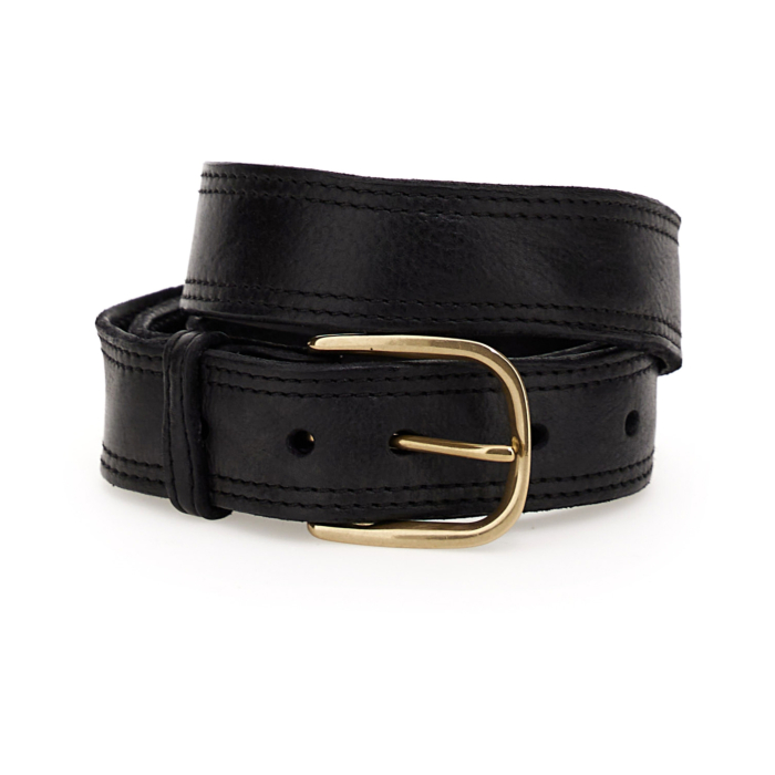 Campomaggi Leather Belt in Black and Gold Brass Campomaggi Italian Leather Dual Row Studded Belt in  main image 3