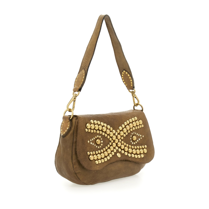 Campomaggi Shoulder Bag Crossbody Leather Black Side Studded