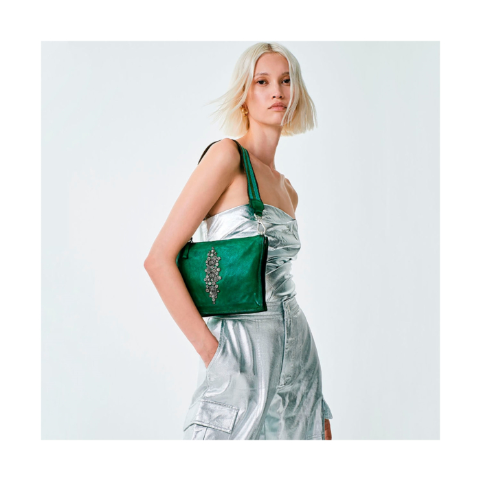 bright green sparkly dress Elegant Green Designer Clutch Bag with Beaded Detailing for Party Wear –  modarta main image 0