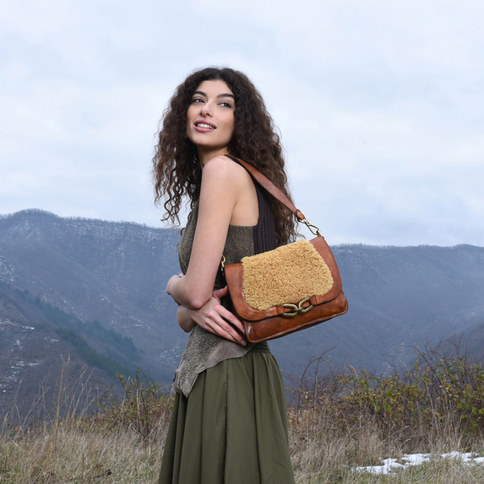 Sac à épaule Campomaggi En Cuir De Vache Cognac - 100% Cuir, Italie, Neuf