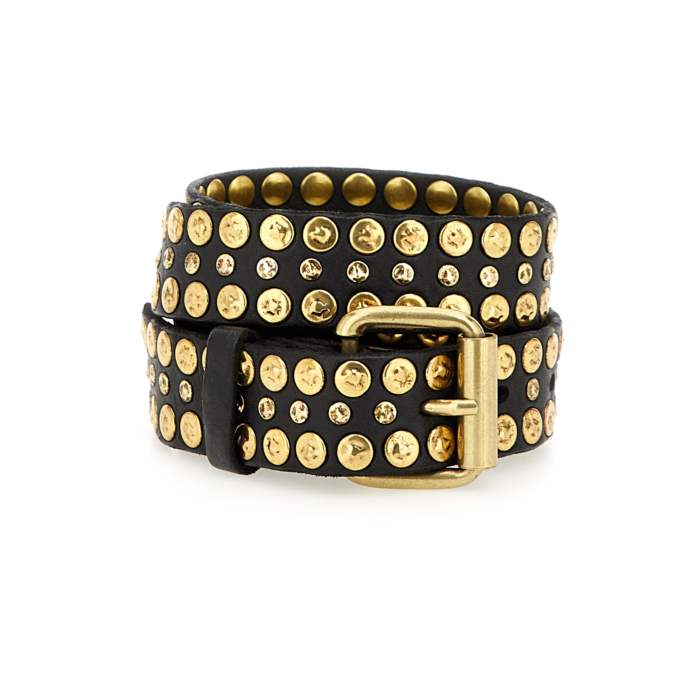 Campomaggi Leather Belt in Black and Gold Brass Campomaggi Italian Leather Dual Row Studded Belt in  main image 4