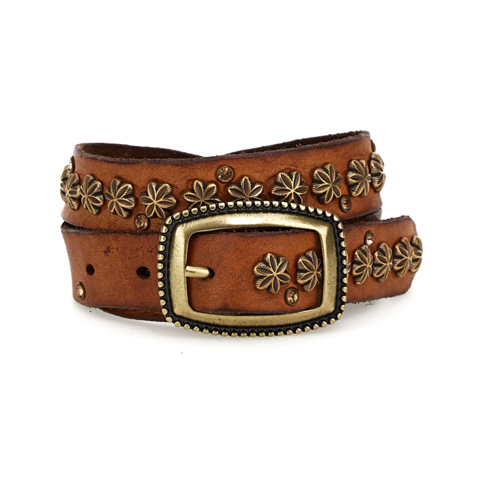 Campomaggi Brown Leather Studded Belt with Brass Buckle Campomaggi Agata Belt – Robindira Unsworth main image 4
