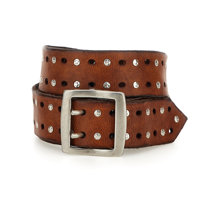 Campomaggi Brown Leather Studded Belt Belts Classic Cognac | Campomaggi main image 4