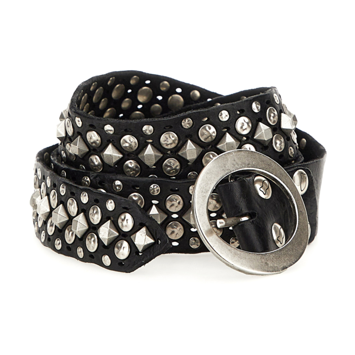 Campomaggi Black Studded belt Campomaggi Italian Leather Dual Row Studded Belt in  main image 3