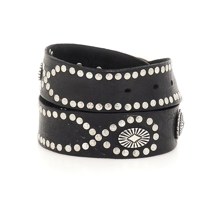 小物 gabardine k.t leather pattern studs belt Tochigi Leather】Garrison Buckle 40mm Leather Studs Belt LE