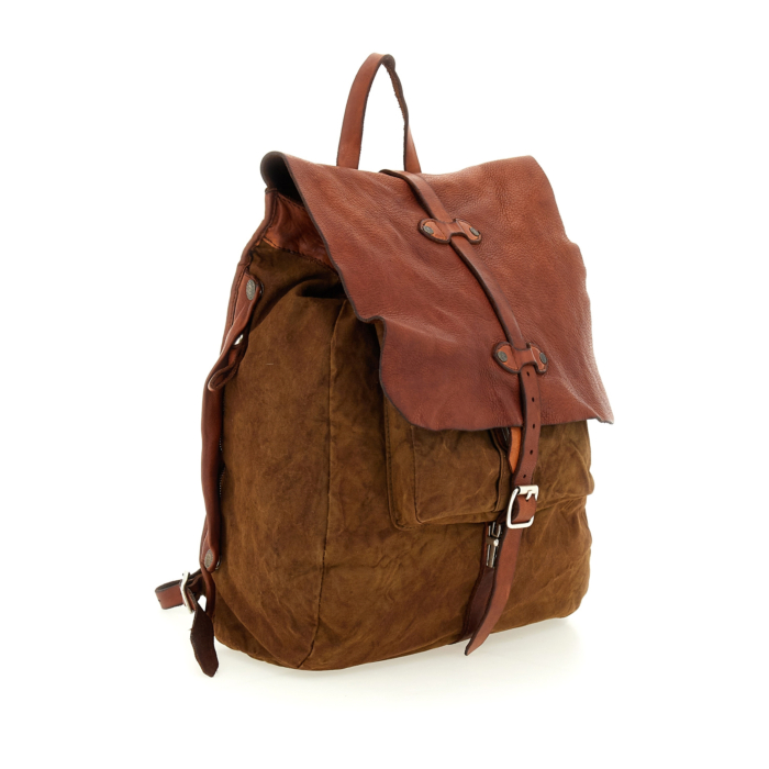 Sac à Dos CAMPOMAGGI Saturno En Cuir Marron Moro - Unisexe - Neuf