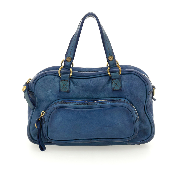 campomaggiショルダーバッグ キャンバス ブルー Boston Bags Larice Blue | Campomaggi