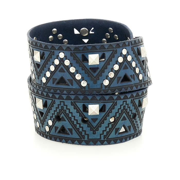 Campomaggi Leather Laser Cut Belt in Blue Campomaggi Malibu Pyramid Laser Cut Belt in Tan main image 3